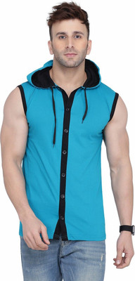 GEUM Colorblock Men Hooded Neck Light Green T-Shirt