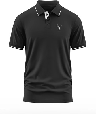 Warriorworld Printed Men Polo Neck Black T-Shirt