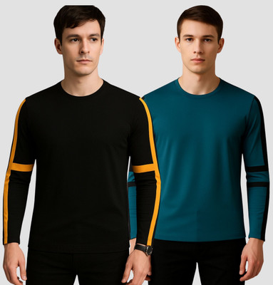 BLENDIX Colorblock Men Round Neck White T-Shirt