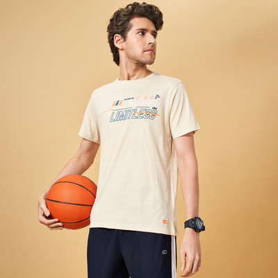 Ajile By Pantaloons Printed Men Round Neck Beige T-Shirt