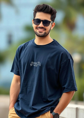 UrGear Printed Men Round Neck Navy Blue T-Shirt