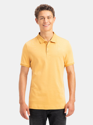 JOCKEY Solid Men Polo Neck Yellow T-Shirt