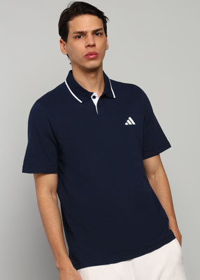 ADIDAS Solid Men Polo Neck Blue T-Shirt