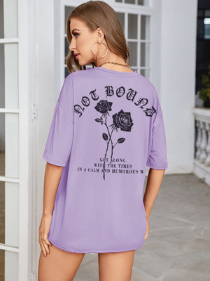 Herway Printed Women Round Neck Purple T-Shirt