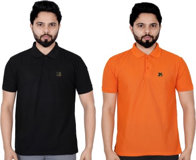 La Milano Solid Men Polo Neck Orange T-Shirt