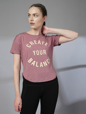 CHKOKKO Printed Women Round Neck Maroon T-Shirt