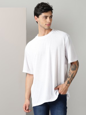 RodZen Solid Men Round Neck White T-Shirt