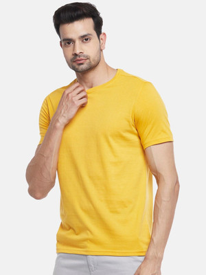 OrrganicChics Solid Men Round Neck Yellow T-Shirt