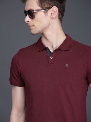 WROGN Solid Men Polo Neck Red T-Shirt