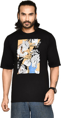 altius Printed Men Round Neck Black, Orange T-Shirt