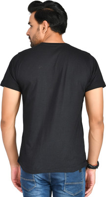 Burundi Blu Solid Men Round Neck Black T-Shirt