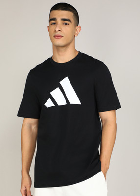 ADIDAS Printed Men Round Neck Black T-Shirt