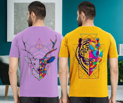 Lecowar Graphic Print Men Round Neck Multicolor T-Shirt
