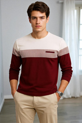 FAOES Printed Men Round Neck Maroon, White T-Shirt