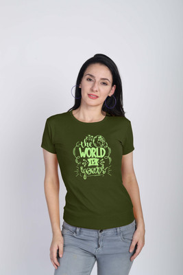 PprimeandPride Printed Women Round Neck Green T-Shirt