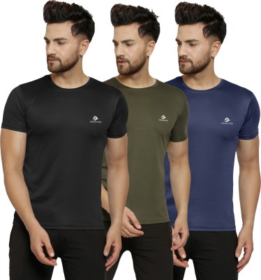 Cruister Solid Men Round Neck Dark Green, Black, Navy Blue T-Shirt