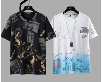 TIKI TEE FEB Graphic Print Men Round Neck Black, White T-Shirt