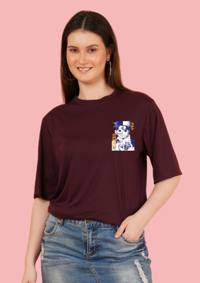 Kasendra Graphic Print Women Round Neck Maroon T-Shirt