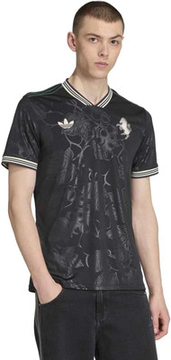 ADIDAS Graphic Print Men V Neck Black T-Shirt