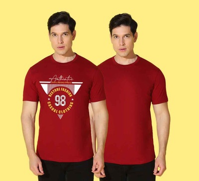 WOOSTRO Typography Men Round Neck Red T-Shirt