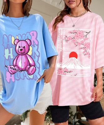 SILVANUS Printed Women Round Neck Multicolor T-Shirt