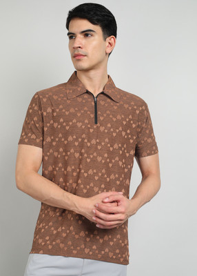 Moda Rapido Printed Men Polo Neck Brown T-Shirt