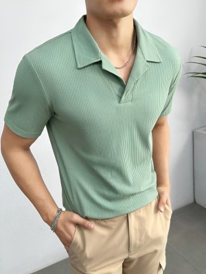 AJOLLI Solid Men Polo Neck Green T-Shirt