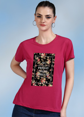 CHOZI Printed, Typography Women Round Neck Pink T-Shirt