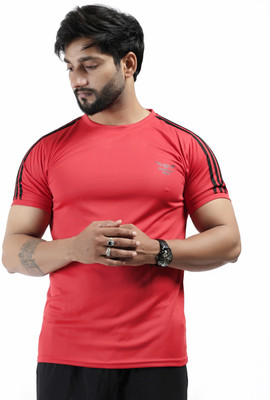 Diamond Fashion Striped Men Round Neck Red T-Shirt