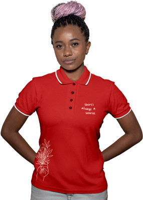 Fighterhero Printed Women Polo Neck Red T-Shirt