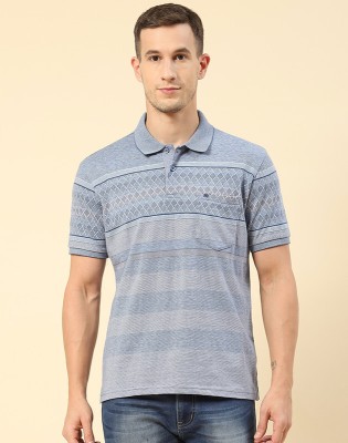 MONTE CARLO Striped, Printed Men Polo Neck Dark Blue, Grey T-Shirt