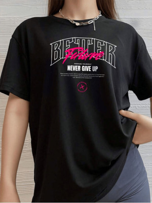 SZN Graphic Print, Printed Women Round Neck Black T-Shirt