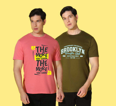 WOOSTRO Graphic Print Men Round Neck Pink, Light Green T-Shirt