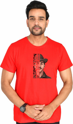 Burundi Blu Printed Men Round Neck Red T-Shirt