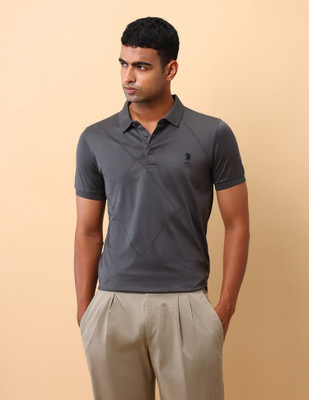 U.S. POLO ASSN. Self Design Men Polo Neck Grey T-Shirt