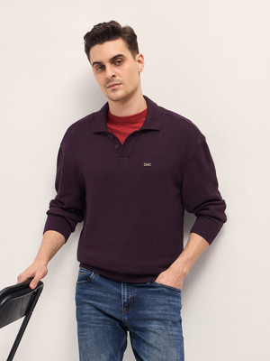 THE BEAR HOUSE Solid Men Polo Neck Purple T-Shirt