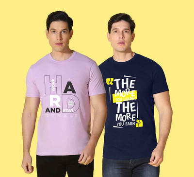 WOOSTRO Printed Men Round Neck Blue, Purple T-Shirt
