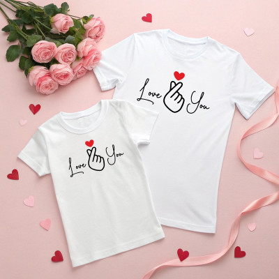 Triptee Printed Couple Round Neck White T-Shirt