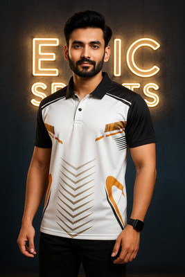 EpicSports Striped Men Polo Neck White, Black T-Shirt