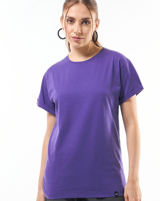 BEWAKOOF Solid Women Round Neck Blue T-Shirt