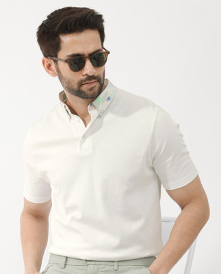 RARE RABBIT Printed Men Polo Neck White T-Shirt
