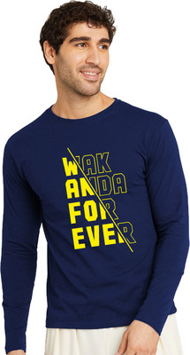 RULEDBYSUN Printed Men Round Neck Navy Blue T-Shirt