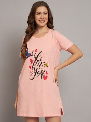 AD FASHION Printed Women Round Neck Pink T-Shirt