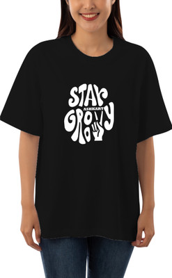 HouseOfCommon Printed Women Round Neck Black T-Shirt