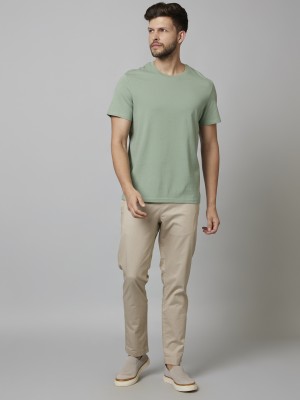 Celio Self Design Men Round Neck Light Green T-Shirt