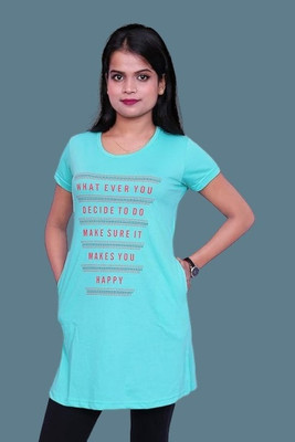 HouseOfCommon Printed Women Round Neck Green T-Shirt