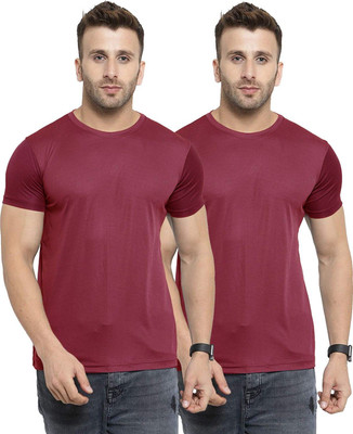 UDI n ADI Solid Men Round Neck Maroon T-Shirt