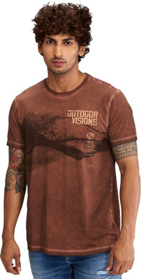 Spykar Solid Men Round Neck Brown T-Shirt