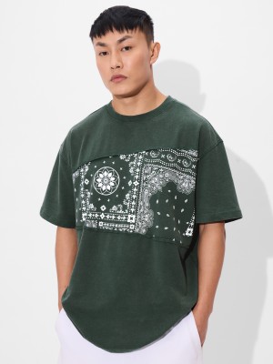 The Souled Store Graphic Print Men Round Neck Green T-Shirt