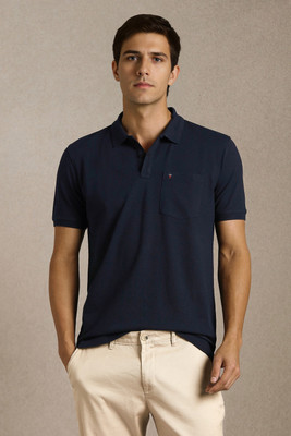 LOUIS PHILIPPE Solid Men Polo Neck Dark Blue T-Shirt